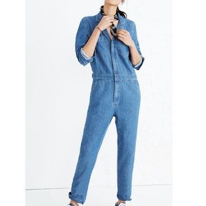 MADEWELL Denim Zip Coverall Long Sleeve Cotton Linen Jumpsuit